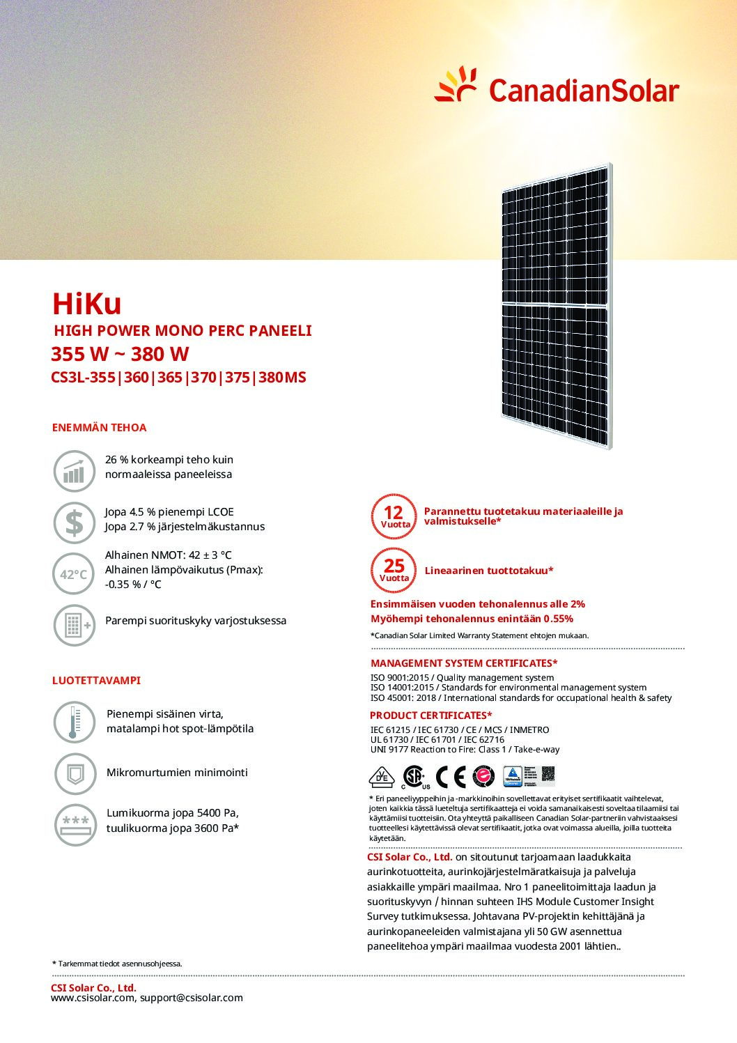 Aurinkopaneelipaketti 2,96 kW rivipeltikatolle - Canadian Solar
